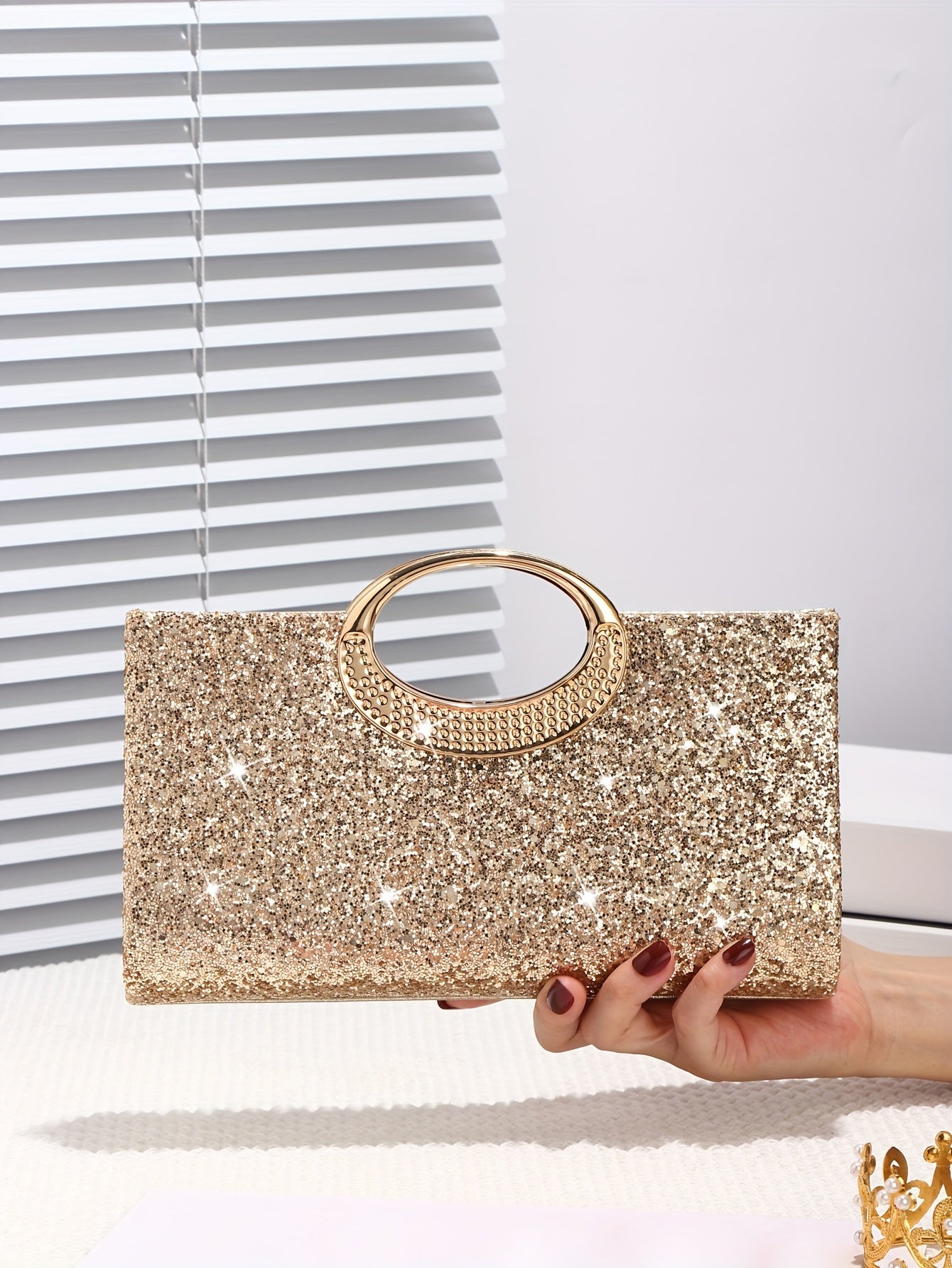 Sparkling Sequin Evening Bag with Gold Chain