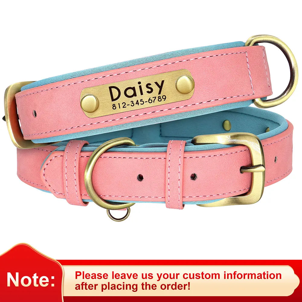 Custom PU Leather Dog Collar β Free Engraving, Adjustable & Padded