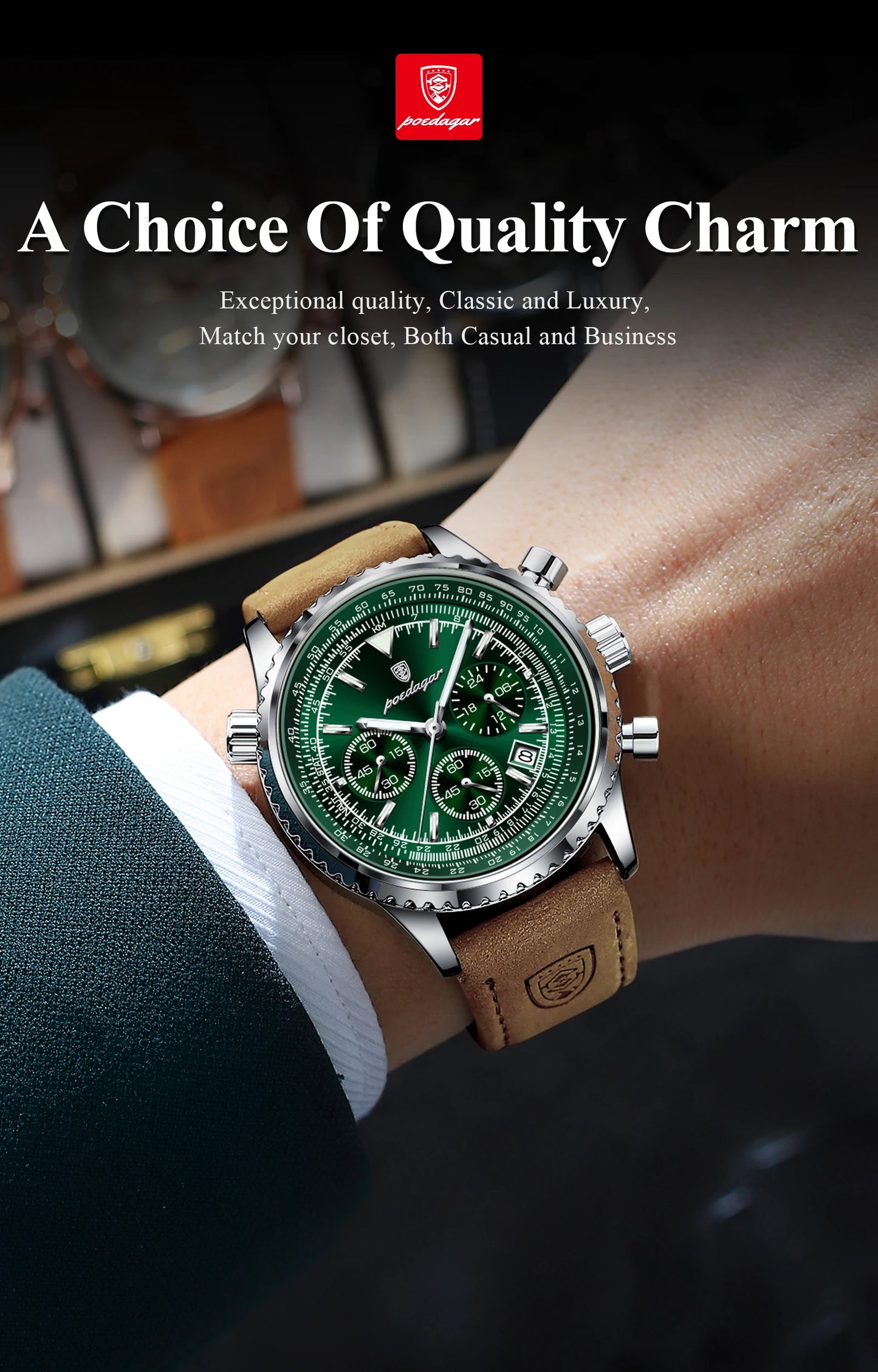 POEDAGAR Men's Luxury Sports Watch – Waterproof & Chronograph