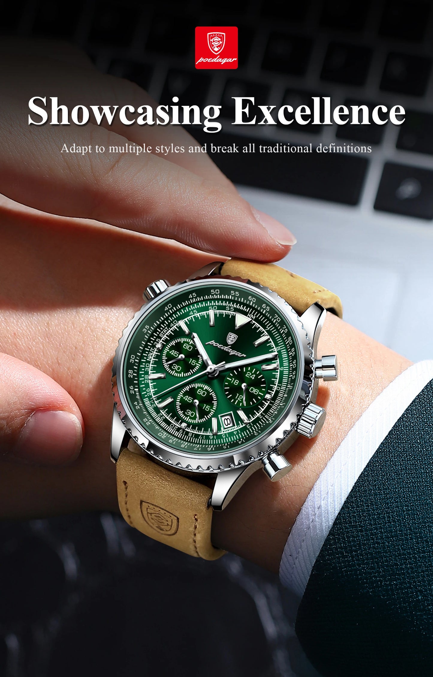 POEDAGAR Men's Luxury Sports Watch – Waterproof & Chronograph