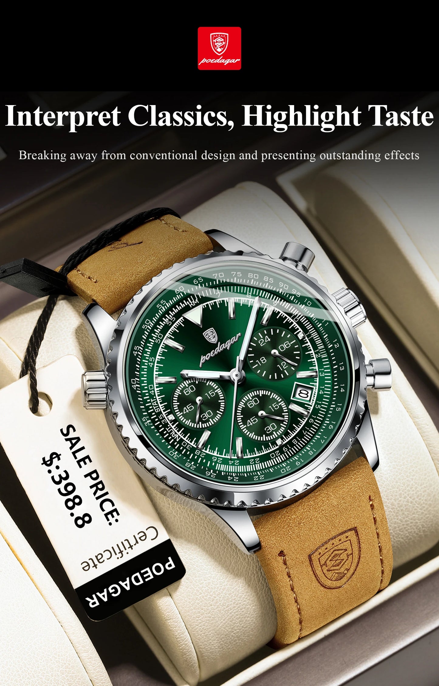 POEDAGAR Men's Luxury Sports Watch – Waterproof & Chronograph
