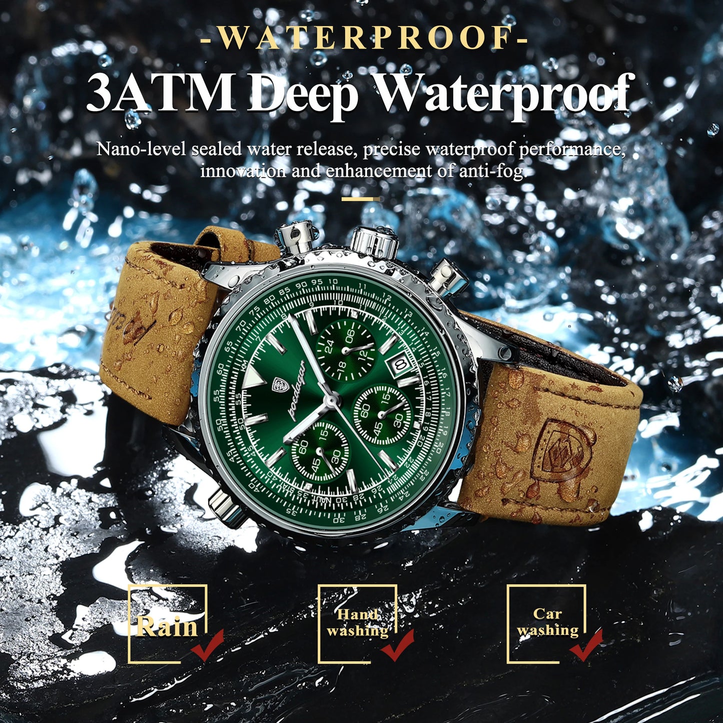 POEDAGAR Men's Luxury Sports Watch – Waterproof & Chronograph