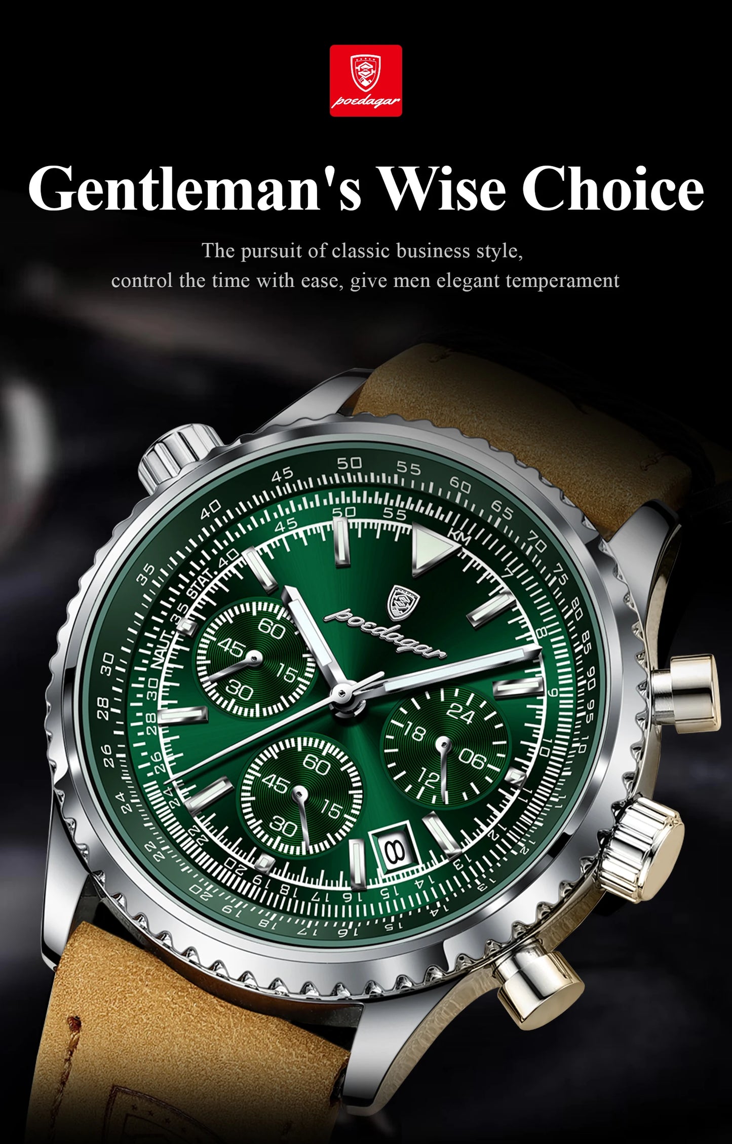 POEDAGAR Men's Luxury Sports Watch – Waterproof & Chronograph