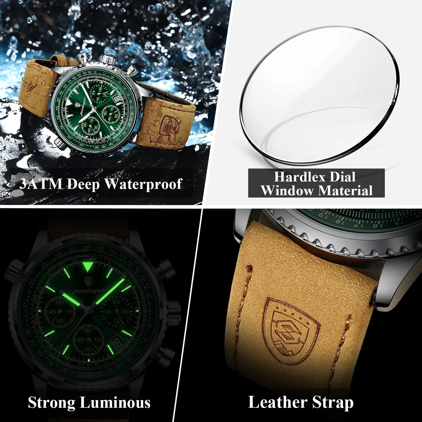 POEDAGAR Men's Luxury Sports Watch – Waterproof & Chronograph