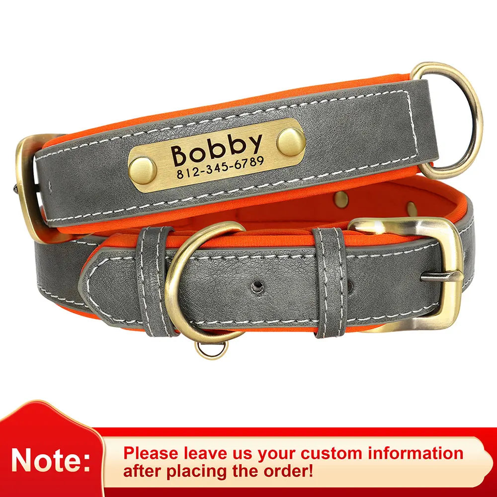 Custom PU Leather Dog Collar β Free Engraving, Adjustable & Padded
