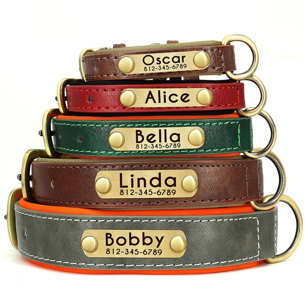Custom PU Leather Dog Collar β Free Engraving, Adjustable & Padded
