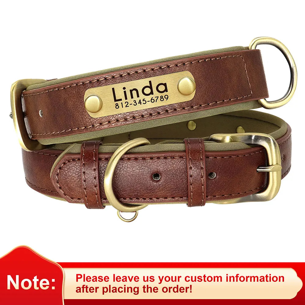 Custom PU Leather Dog Collar β Free Engraving, Adjustable & Padded