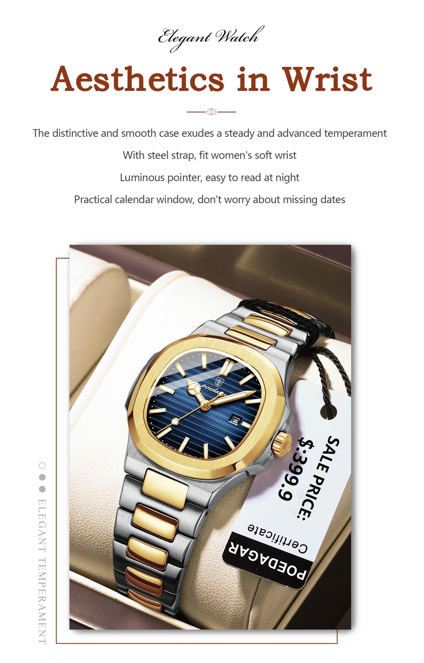 POEDAGAR Luxury Women's Square Watch