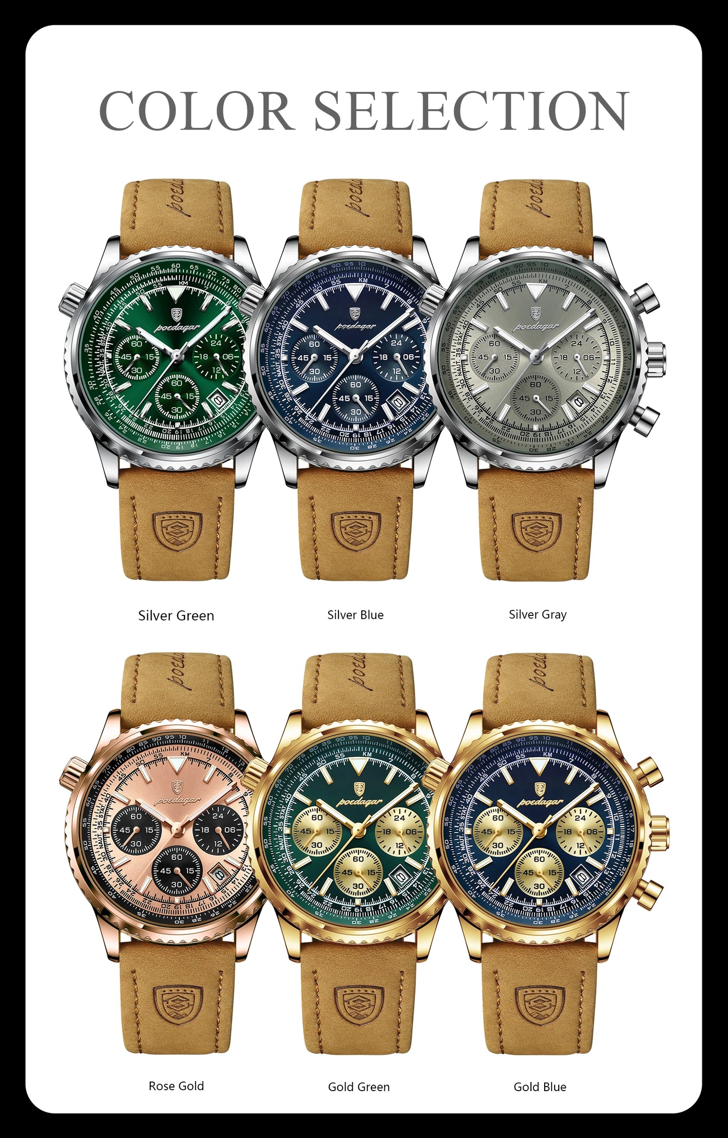 POEDAGAR Men's Luxury Sports Watch – Waterproof & Chronograph