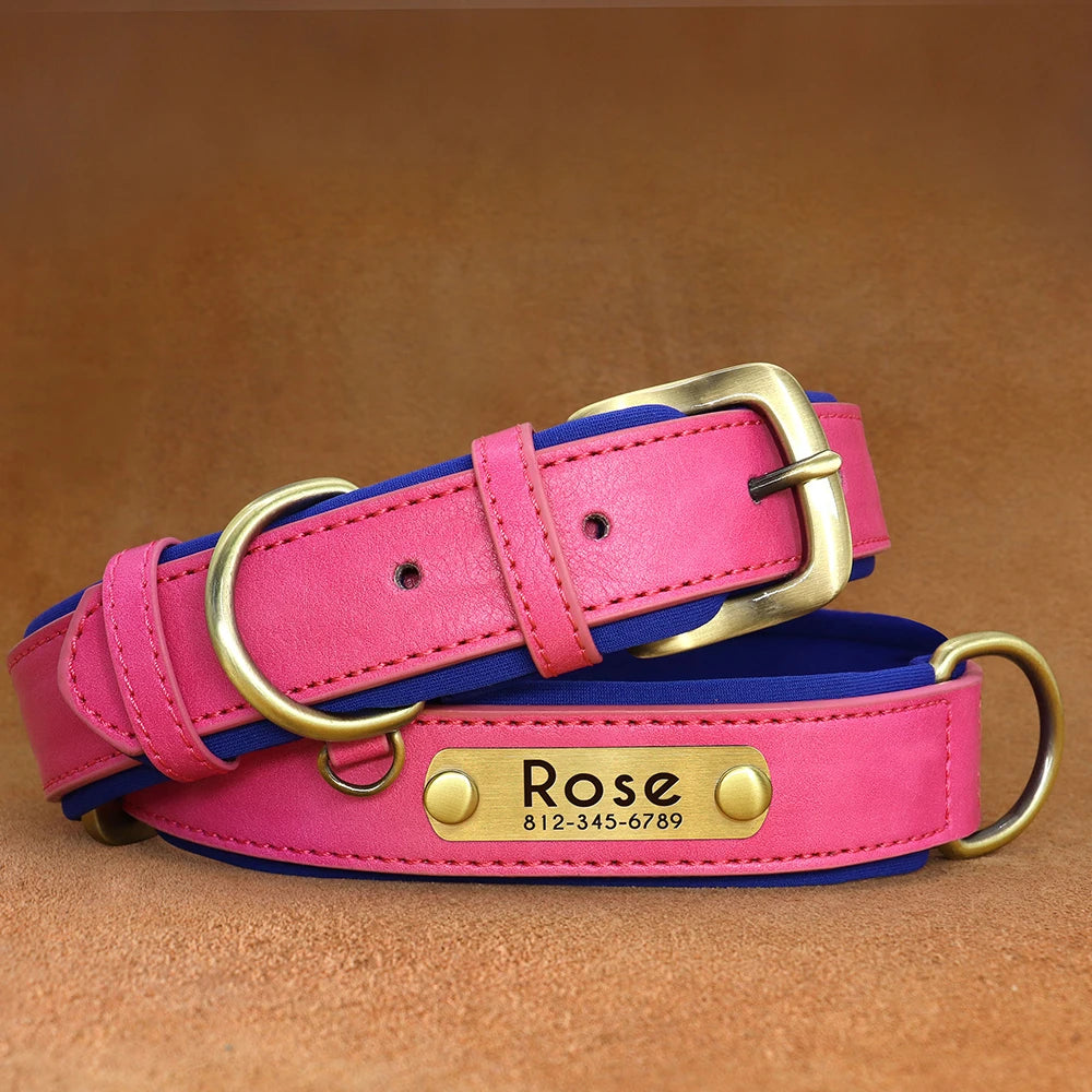 Custom PU Leather Dog Collar β Free Engraving, Adjustable & Padded