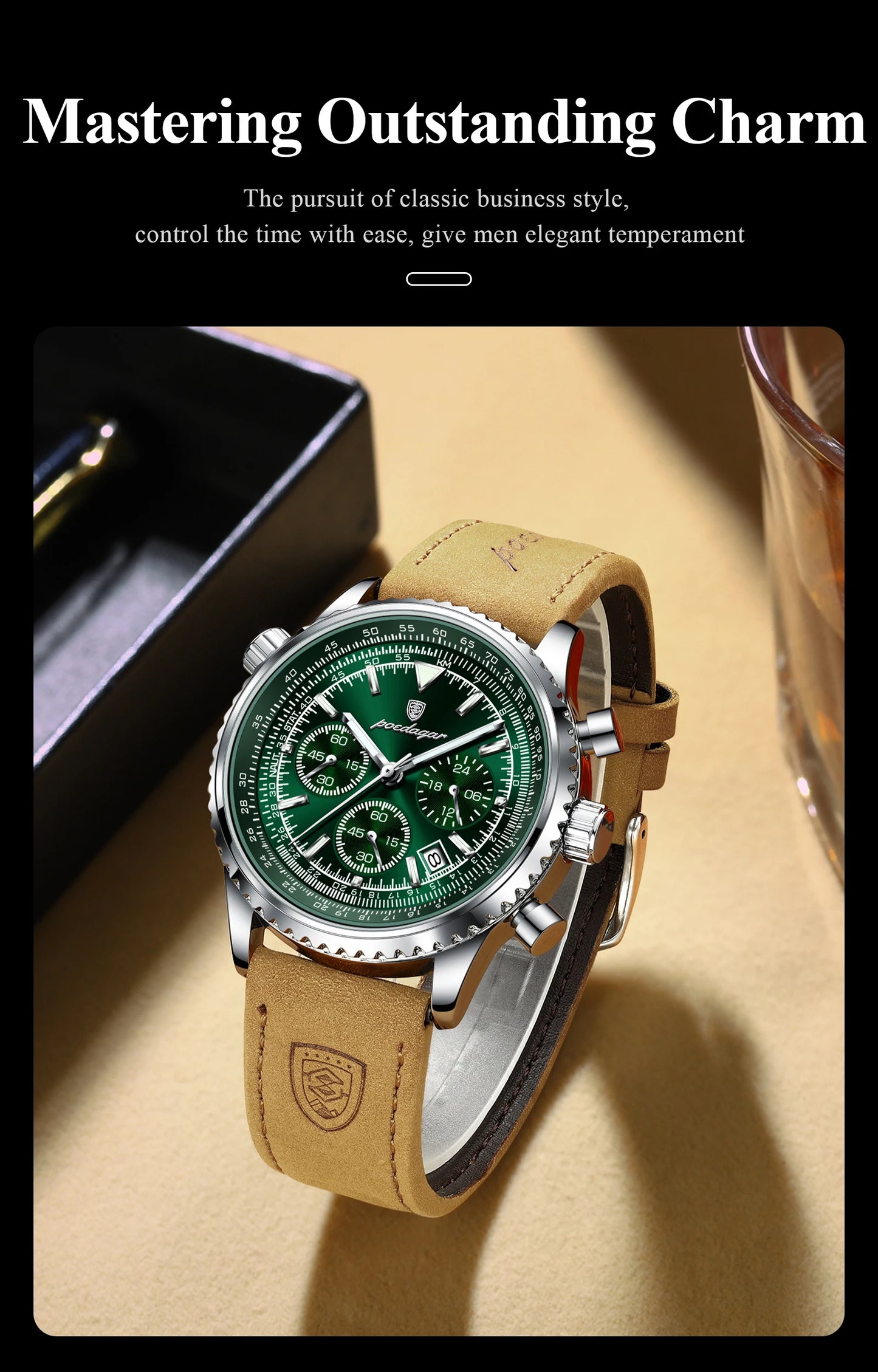 POEDAGAR Men's Luxury Sports Watch – Waterproof & Chronograph