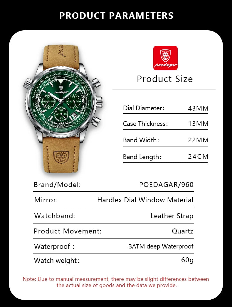 POEDAGAR Men's Luxury Sports Watch – Waterproof & Chronograph