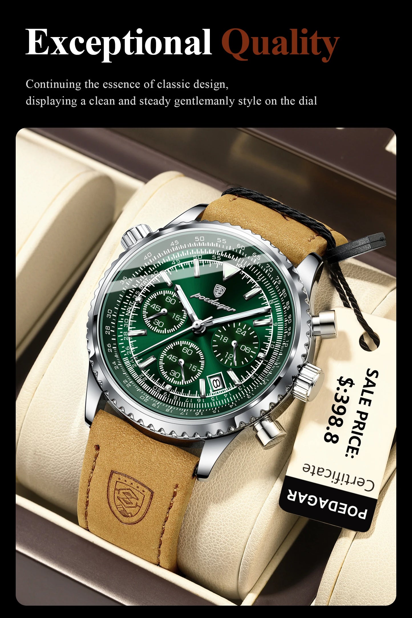 POEDAGAR Men's Luxury Sports Watch – Waterproof & Chronograph