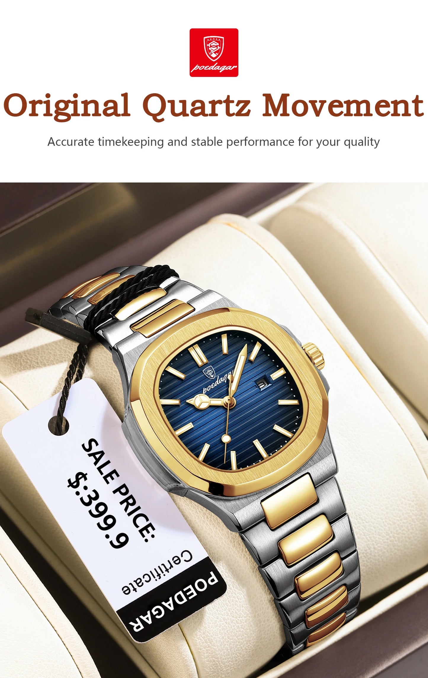 POEDAGAR Luxury Women's Square Watch
