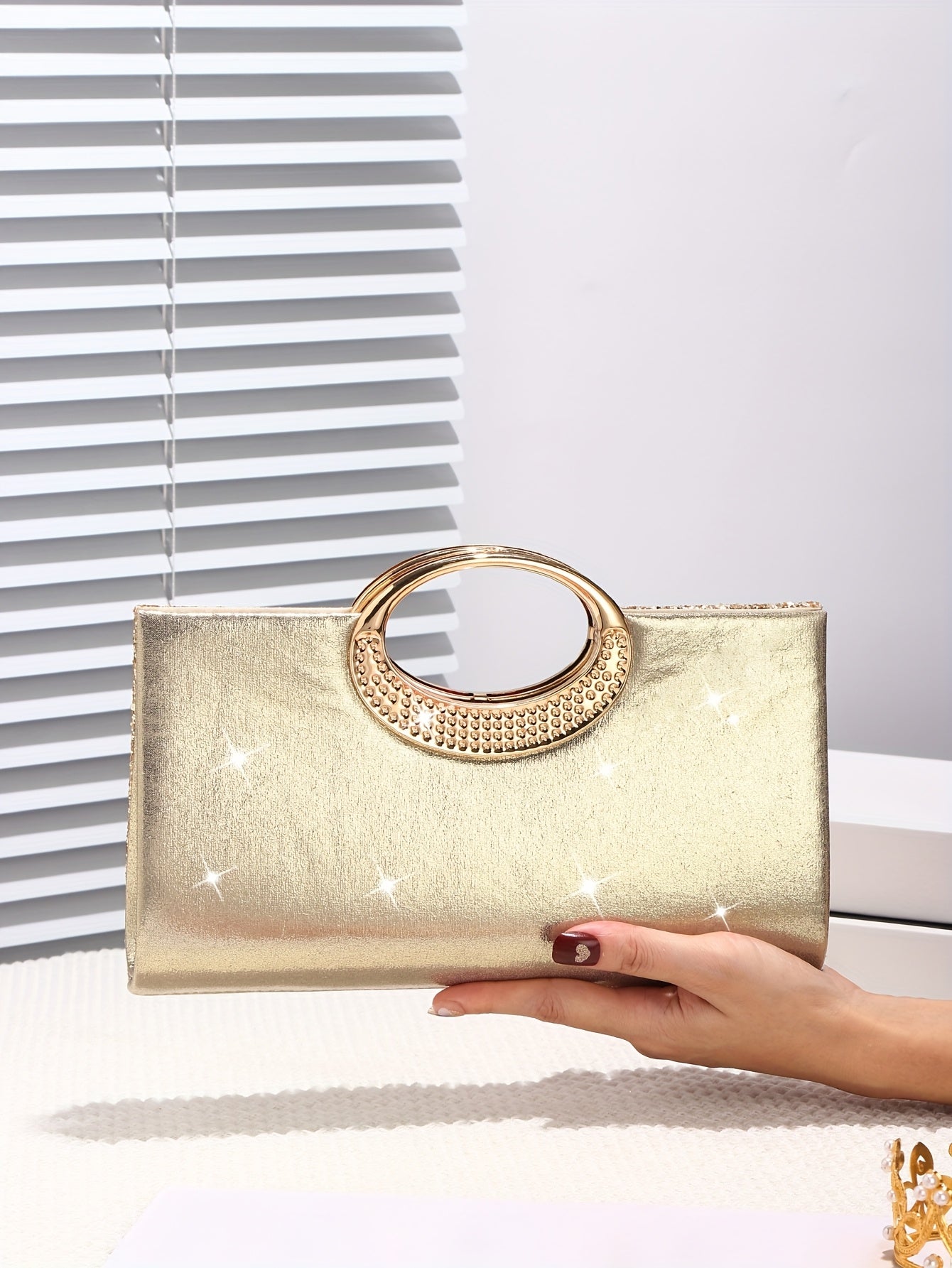 Sparkling Sequin Evening Bag with Gold Chain