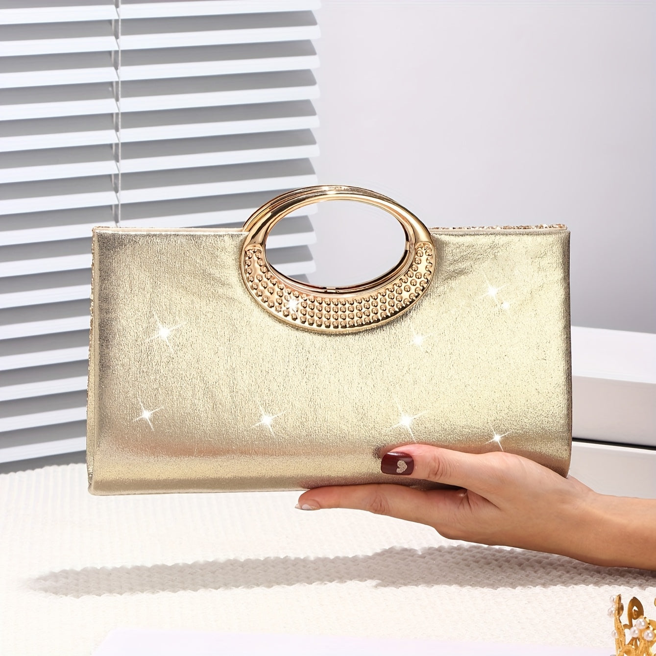 Sparkling Sequin Evening Bag with Gold Chain