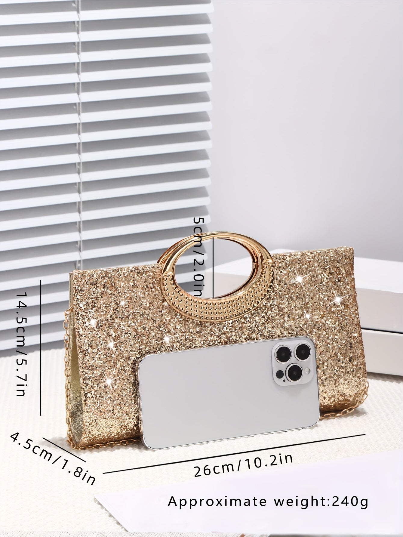 Sparkling Sequin Evening Bag with Gold Chain