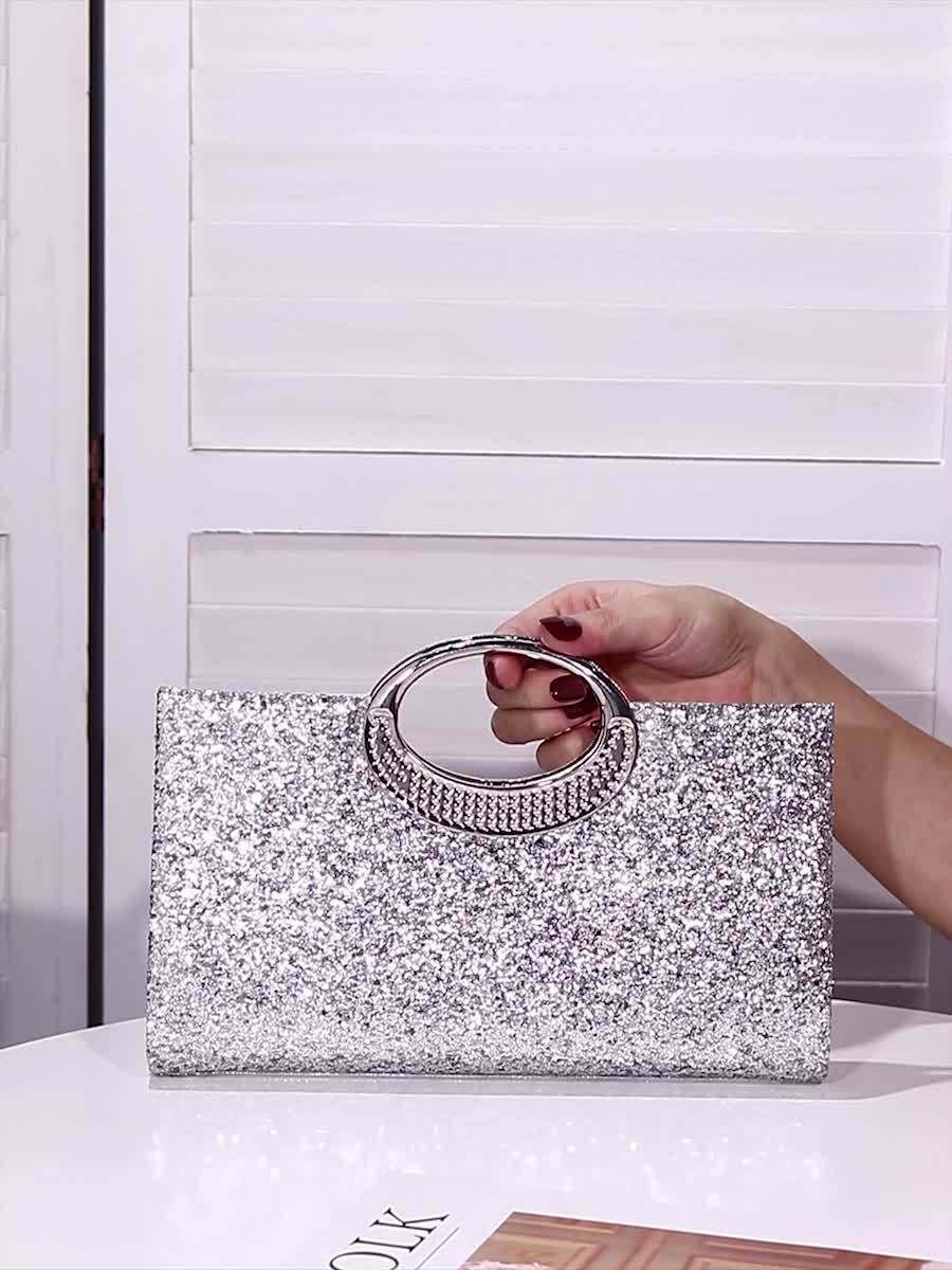 Sparkling Sequin Evening Bag with Gold Chain