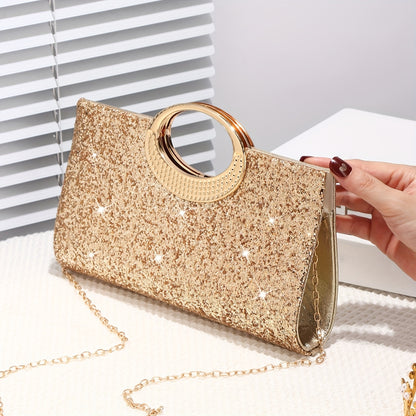 Sparkling Sequin Evening Bag with Gold Chain