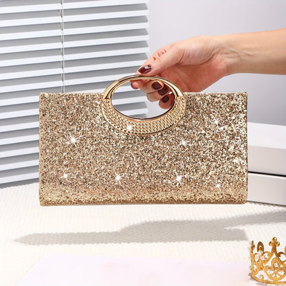Sparkling Sequin Evening Bag with Gold Chain