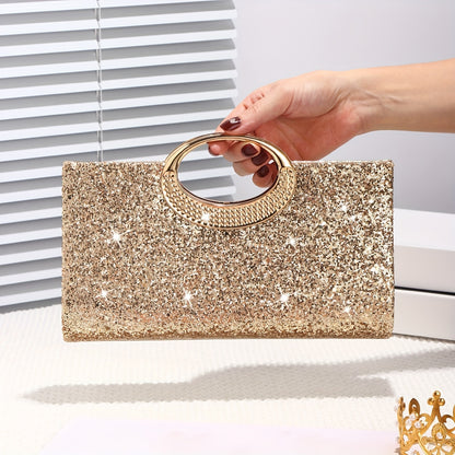 Sparkling Sequin Evening Bag with Gold Chain