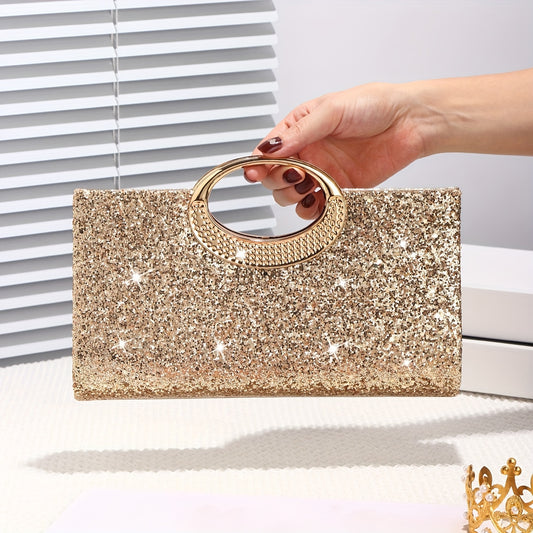 Sparkling Sequin Evening Bag with Gold Chain