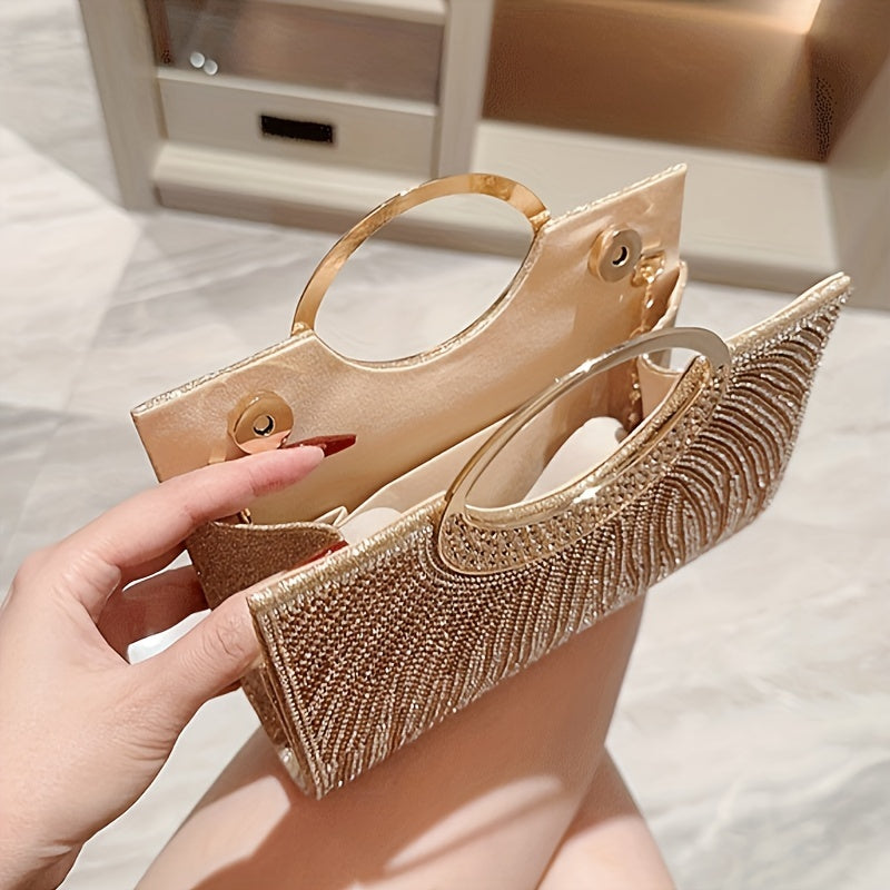 Golden Clutch Bag – Elegant Shoulder Purse for Party & Wedding