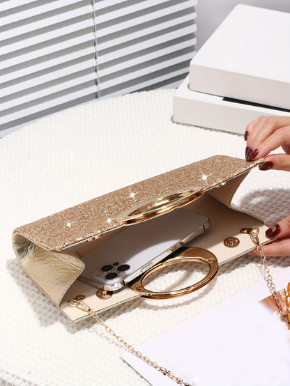 Sparkling Sequin Evening Bag with Gold Chain