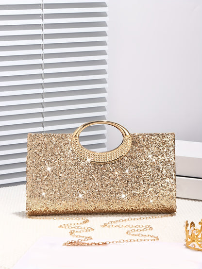 Sparkling Sequin Evening Bag with Gold Chain