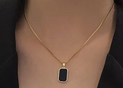 DIEYURO Stainless Steel Black Epoxy Pendant Necklace