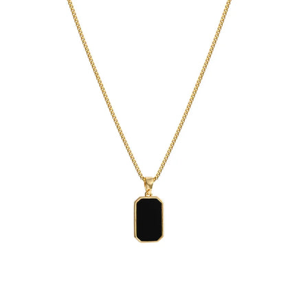 DIEYURO Stainless Steel Black Epoxy Pendant Necklace