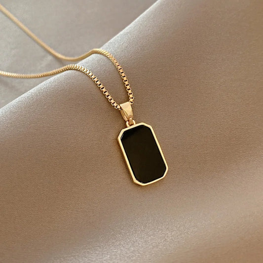 DIEYURO Stainless Steel Black Epoxy Pendant Necklace