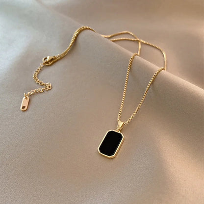 DIEYURO Stainless Steel Black Epoxy Pendant Necklace