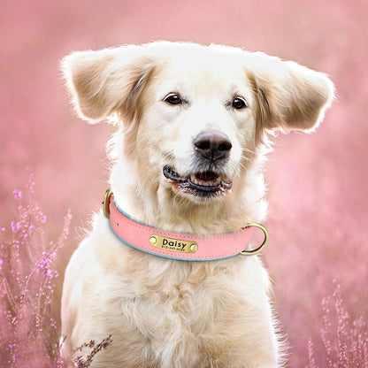 Custom PU Leather Dog Collar – Free Engraving, Adjustable & Padded
