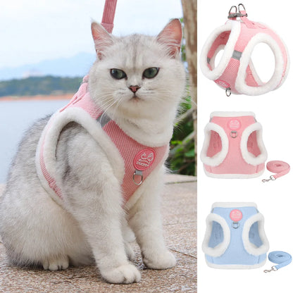 Rabbit Fur Harness with FREE Leash Set – Warm & Adjustable for Cats & Small Dogs
