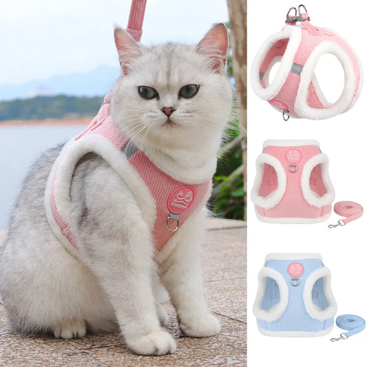 Rabbit Fur Harness with FREE Leash Set – Warm & Adjustable for Cats & Small Dogs