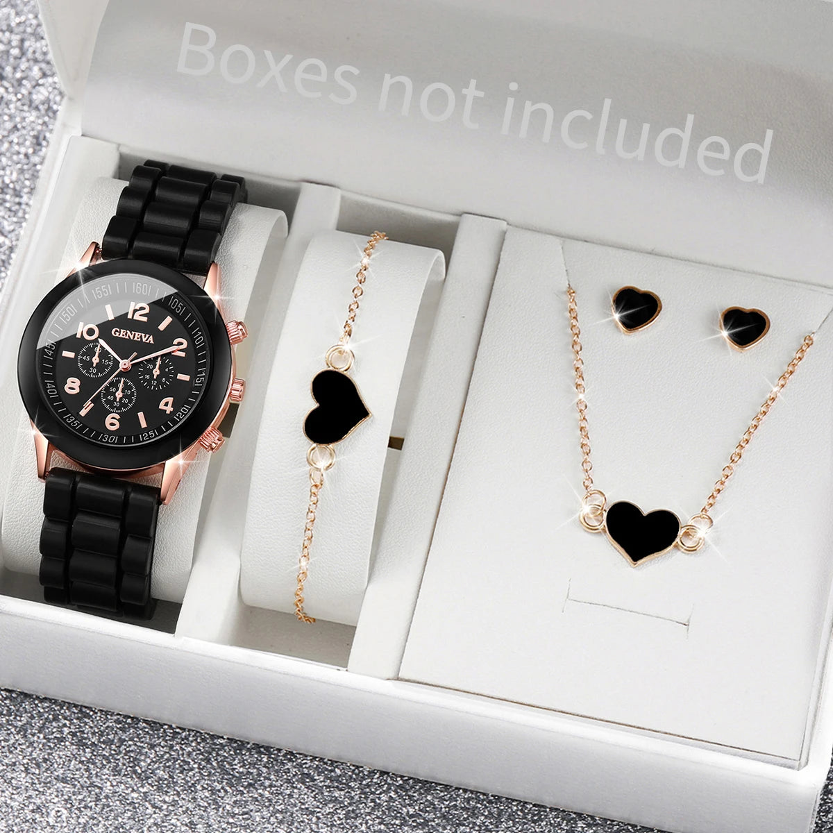 5/6PCS Women’s Fashion Quartz Watch Set – Silicone Band Jewelry Gift - EasyDailyLife