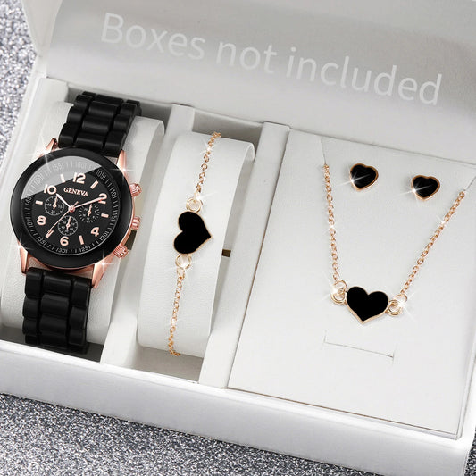 5/6PCS Women’s Fashion Quartz Watch Set – Silicone Band Jewelry Gift