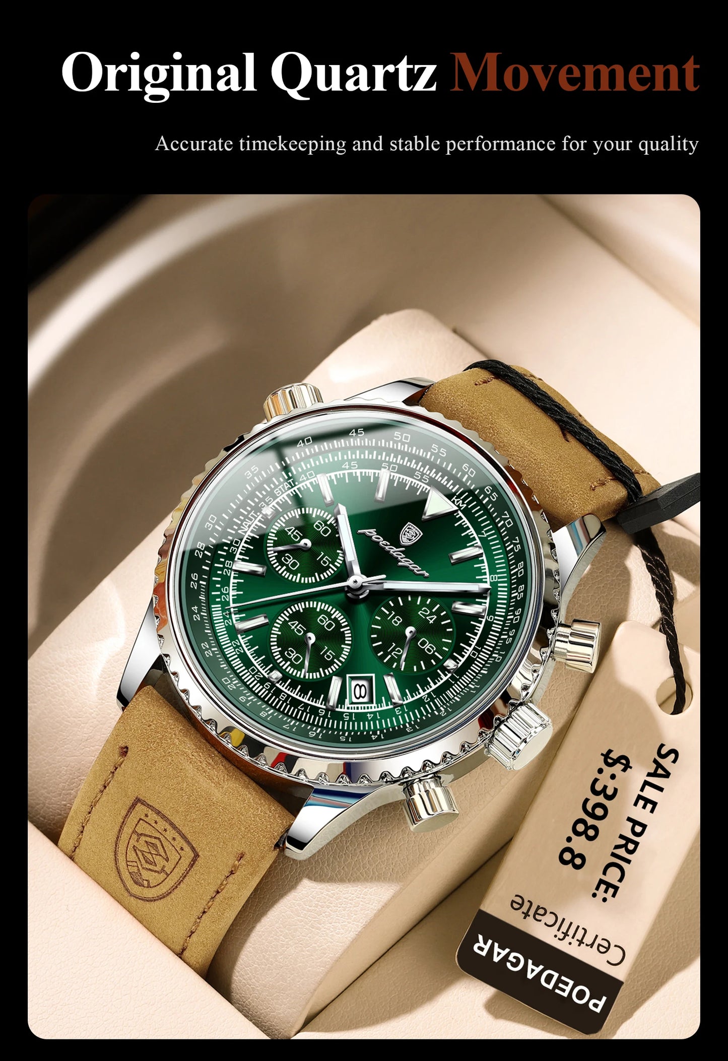 POEDAGAR Men's Luxury Sports Watch – Waterproof & Chronograph