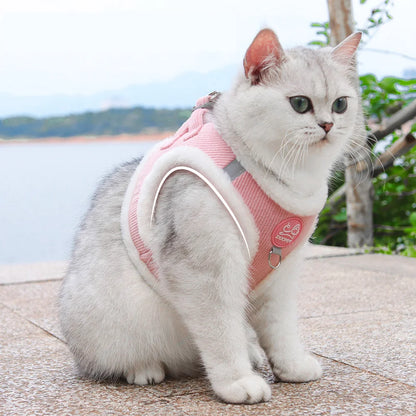 Rabbit Fur Harness with FREE Leash Set – Warm & Adjustable for Cats & Small Dogs