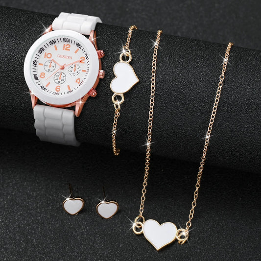 5/6PCS Women’s Fashion Quartz Watch Set – Silicone Band Jewelry Gift