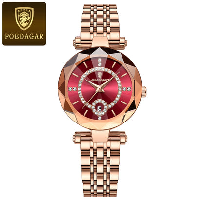 POEDAGAR Women's Luxury Diamond Watch – Stainless Steel & Waterproof - EasyDailyLife