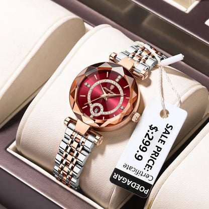 POEDAGAR Women's Luxury Diamond Watch – Stainless Steel & Waterproof - EasyDailyLife
