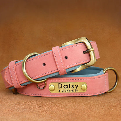 Custom PU Leather Dog Collar – Free Engraving, Adjustable & Padded