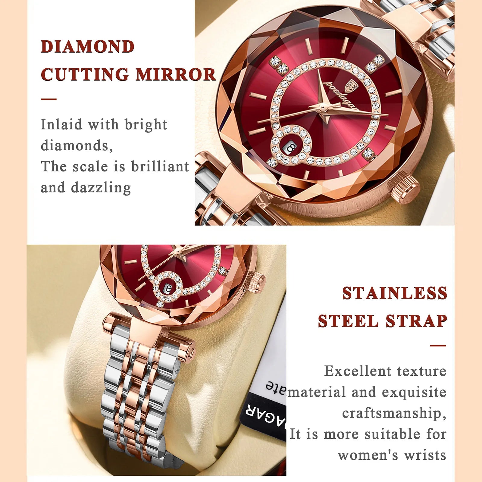 POEDAGAR Women's Luxury Diamond Watch – Stainless Steel & Waterproof - EasyDailyLife