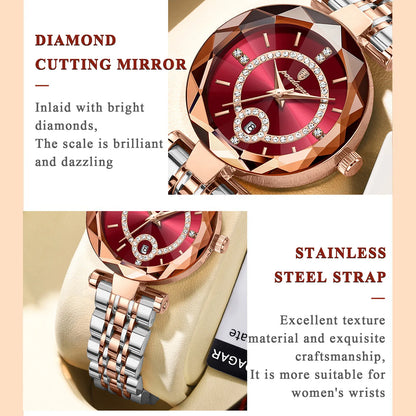 POEDAGAR Women's Luxury Diamond Watch – Stainless Steel & Waterproof - EasyDailyLife