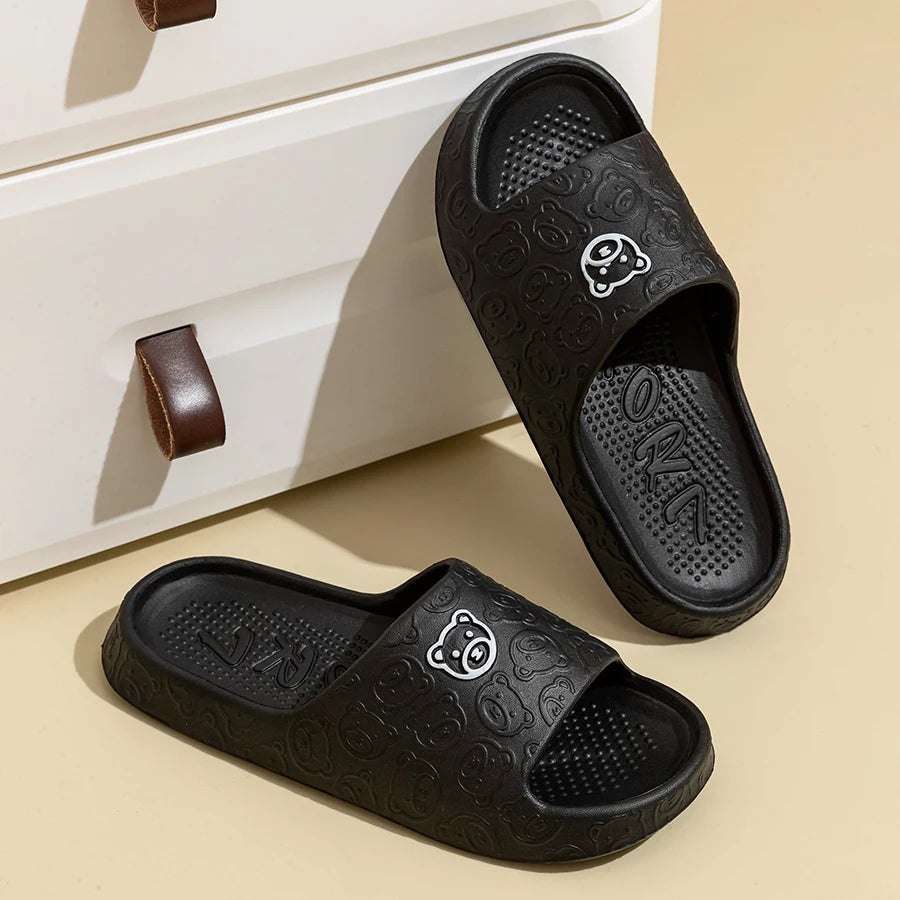 Non-Slip Bear Print Slippers – Soft & Comfortable Indoor Sandals for Women - EasyDailyLife