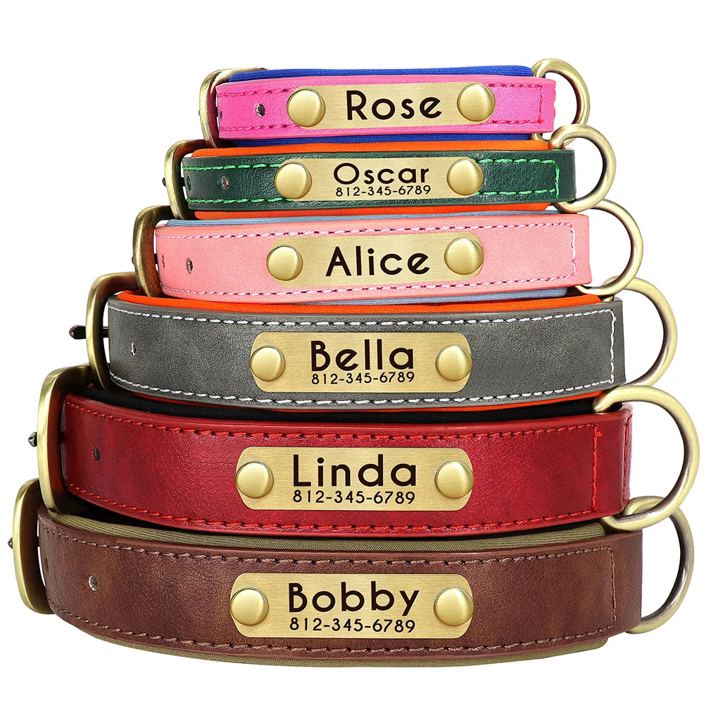 Custom PU Leather Dog Collar – Free Engraving, Adjustable & Padded