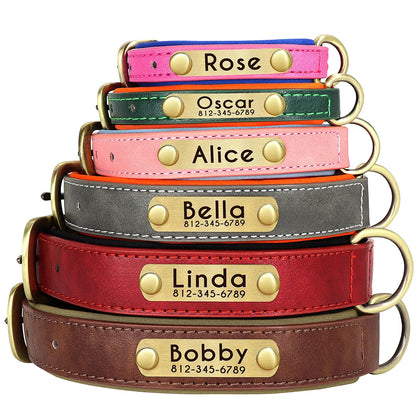 Custom PU Leather Dog Collar – Free Engraving, Adjustable & Padded