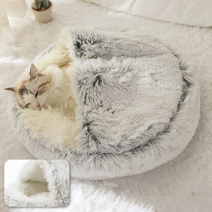 Warm Soft Plush Round Cat and Puppy Bed - EasyDailyLife